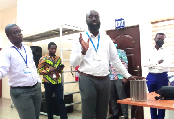Prof. Seth Kofi Debrah, Director of the Nuclear Power Institute of the Ghana Atomic Energy Commission, addressing the journalists during the tour of the commission