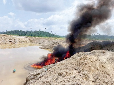 Some mining equipment set ablaze at the banks of River Offin in the Western Region