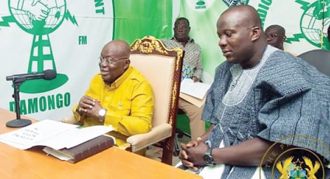 President Akufo-Addo (left) speaking on PAD FM. With him is Samuel Abu Jinapor, MP for Damongo and Minister of Lands and Natural Resources 