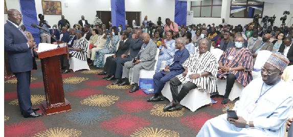 Vice-President Dr Mahamudu Bawumia (left) addressing medical practitioners at the Medical Training and Practice Conference in Accra. Picture: SAMUEL TEI ADANO