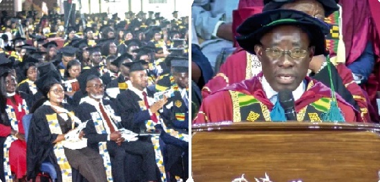 Prof. Obeng Mireku (inset), President of Wisconsin International University College, delivering his report. Picture: ERNEST KODZI