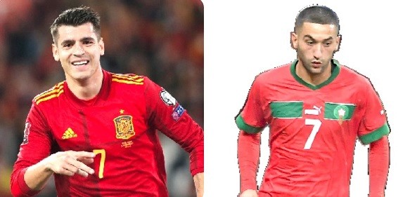 Alvaro Morata - Spain left and Hakim Ziyech - Morocco