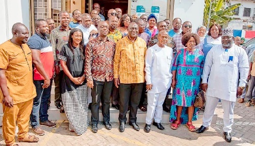 Alan Kyerematen (4th right front) with the NPP national executives after the meeting. With him include Stephen Ntim (3rd from right), NPP National Chairman, and  Justin Frimpong Kodua (4th from left), NPP General Secretary