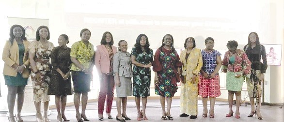 Ursula Owusu-Ekuful (5th from right), Minister of Communications and Digitalisation, Patricia Obo-Nai (5th from right), Chairperson of Ghana Chamber of Telecommunications, and some participants after the programme