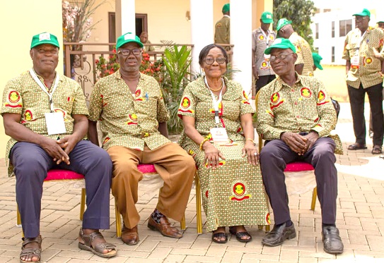 Esther Obimpeh (2nd from right), National Chairperson; Jonathan Ozorh (2nd from left), National Vice-Chairman; Joe Quist (right), National Secretary, and E.M.Q. Hansen, Deputy National Secretary, Ghana Government Pensioners Association