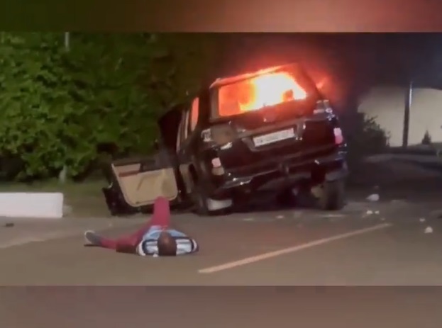 VIDEO: Toyota LandCruiser set ablaze, man injured in land dispute at Dzorwulu