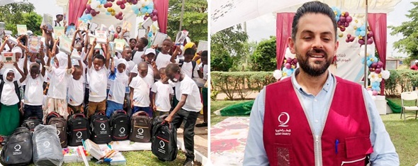 Hassan Owda (right), the Qatar Charity Ghana Office Director, addressing beneficiaries of the charity gesture