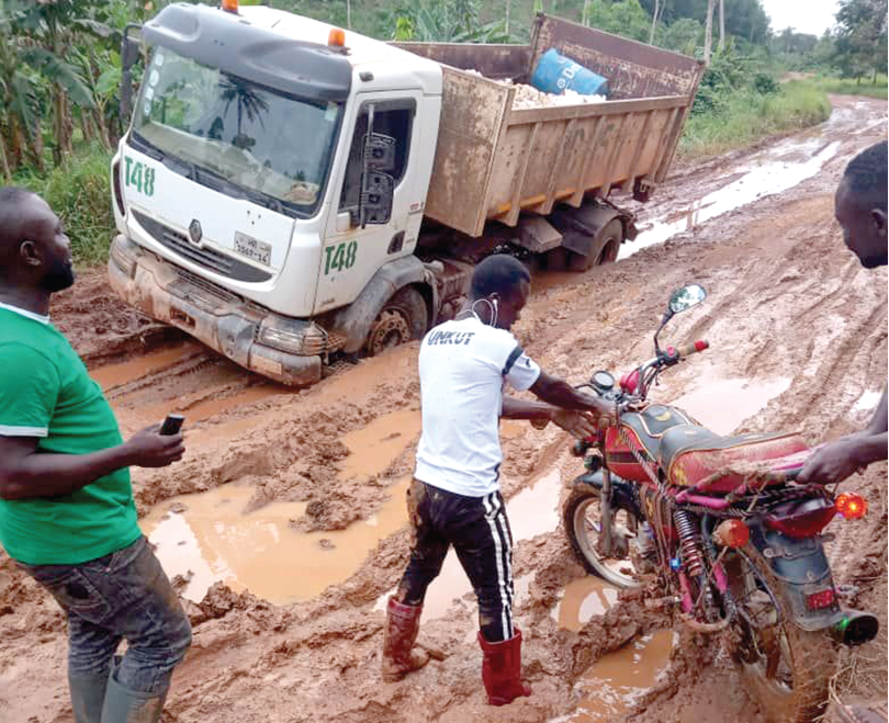  A section of a bad road in the Ahanta West Constituency