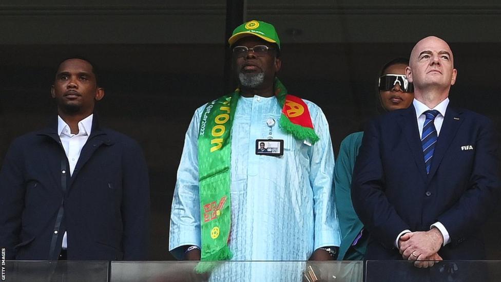 Samuel Eto'o (left) has attended World Cup matches alongside Fifa president Gianni Infantino (right)