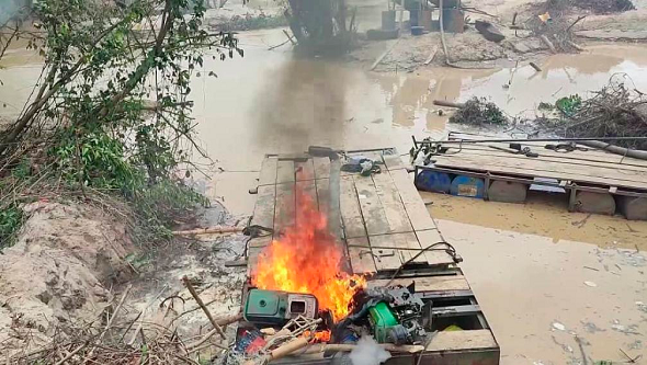 Some of the mining equipment set ablaze