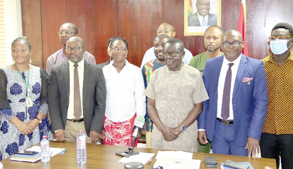 Oliver Boachie (3rd from right), Special Advisor, Ministry of Environment, Science, Technology and Innovation, with some of the participants after the workshop. Picture: ELVIS NII NOI DOWUONA