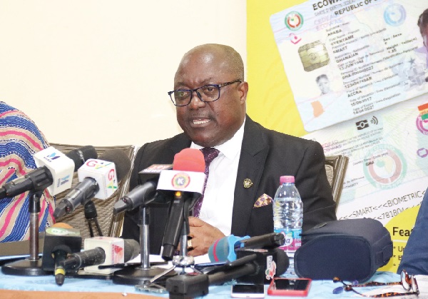 • Prof. Kenneth Agyeman Attafuah, Executive Secretary, National Identification Authority, addressing the press conference in Accra. Picture: ELVIS NII NOI DOWUONA