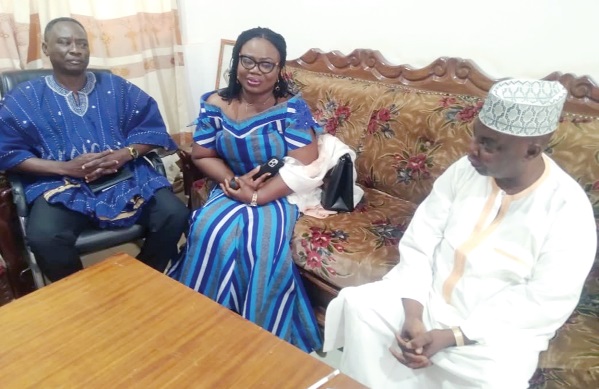 COP Maame Yaa Tiwaa Addo-Danquah (middle) making a comment during a courtesy call on Alhaji Abubakari Inusah (right), the Chief Director of the Upper East Regional Coordinating Council. Looking on is Nana Antwi (left), the Deputy Executive Director in charge of Operations at EOCO