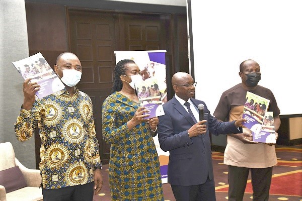 Mr Bright Wireko-Brobbey (2nd from right) Deputy Minister of Employment and Labour Relations, launching the report. With him are Mr Bright Appiah (left), Executive Director of CRI, Dr Letitia Appiah (2nd from left) Executive Director, National Population Council and Mr Eugene Narh Korletey (right), Chief Labour Officer, Ministry of Employment and Labour Relations. Picture: EBOW HANSON