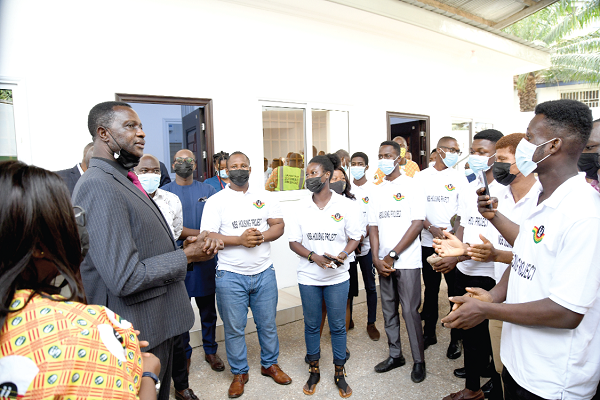 Dr Yaw Osei Adutwum (left), Minister of Education, addressing service personnel at the secretariat. Picture: EBOW HANSON 