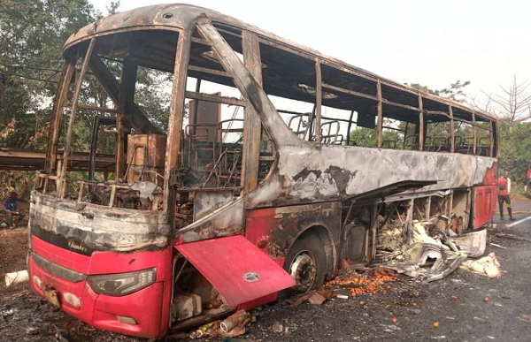 Over 40 passengers escape unhurt after bus catches fire