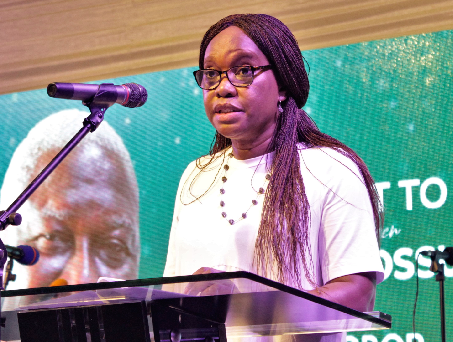 Ms. Mensah Amoa-Awuah, Acting President of Advertisers Association of Ghana, giving her tribute at the vigil. Picture: ERNEST KODZI