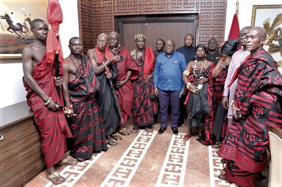 President Akufo-Addo (middle) with members of the delegation from the Fodzoku Traditional Area. Picture SAMUEL TEI ADANO