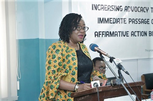 Mrs Sheila Minka-Premo, Convenor, Affirmative Action Bill Coalition, addressing participants at the media briefing. Picture: EDNA SALVO-KOTEY