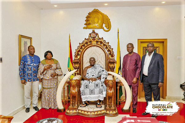 Otumfuo Osei Tutu (seated) with Mr Joseph Boahen Aidoo (2nd from right) and other management members of COCOBOD during the courtesy call on the Asantehene