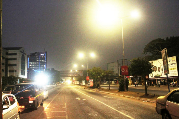 The new streetlights installed on the Liberation Road in Accra