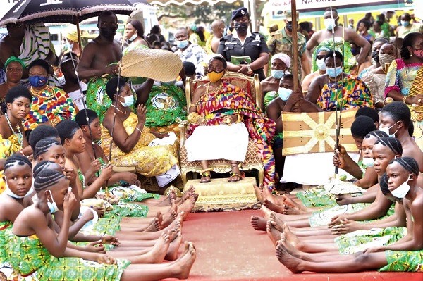 The Asantehemaa, Nana Konadu Yiadom III, sitting in state during her 5th anniversary at the Manhyia Palace in Kumasi. Picture: EMMANUEL BAAH