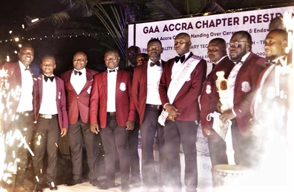Mr Ernest Kwame Tsatsu Tamakloe  (4th from right) with the new executives of the Accra Chapter of the GAA after they had been sworn into office