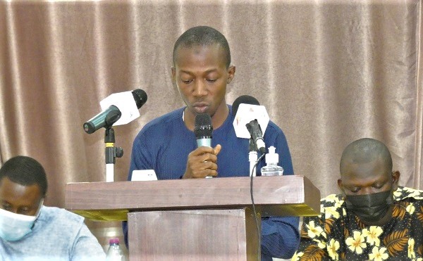 Mr Mohammed Tajudeen Abdulai, Communication Officer, SEND Ghana, addressing the press conference. Picture: ELVIS NII NOI DOWUONA 