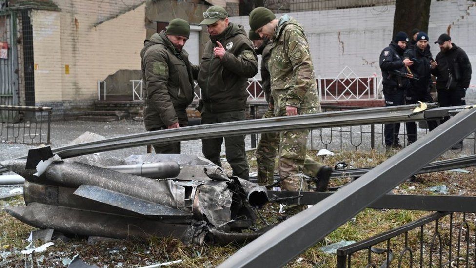 This shell landed in a street in Kyiv hours after Russia launched its attack