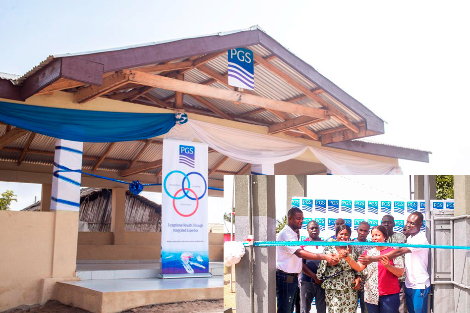 A shed for fishers at one of the beneficiary beaches. (RIGHT) Ms Louisa Iris Arde (3rd from left), Chief Executive of the Jomoro Municipal Assembly, being assisted by Nana Ekua Sekyiwa (2nd from right), the Community Relations Manager of the Petroleum Commission, and Mr Joseph Bawers (right) of PGS, to inaugurate the water project