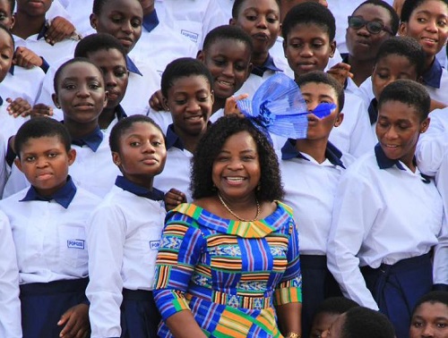 Adellaide Biyaa-Powers with students of Prince of Peace Girls' SHS, Kumasi