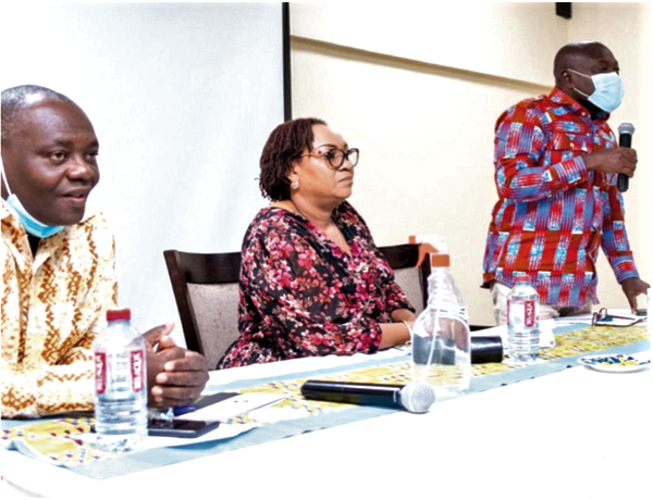 Mrs Mavis Hawa Koomson (middle), Minister of Fisheries and Aquaculture Development, with Moses Anim (right), a Deputy Minister, MOFAD, and Mr Kwesi Armo-Himbson, Chief Director, MOFAD 