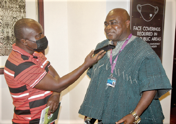 Dr Ebenezer Tagoe (right), the Deputy Chief Executive in charge of Finance, VRA, being interviewed by Mr Emmanuel Bonney, Staff Writer of the Daily Graphic, Picture: ESTHER ADJEI