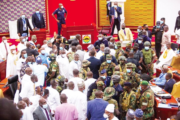 ­FLASHBACK:  Military personnel invaded the Chamber to restore law and order during the election of the Speaker of Parliament in the early hours of January 7, 2021 