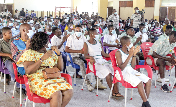Mr Rafael Lieber (inset), Manager of Catholic Schools, Savannah Region, addressing the students. PICTURES: ERNEST KODZI
