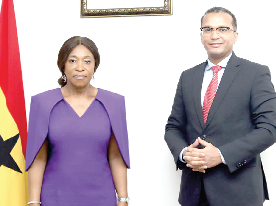 Ms. Shirley Ayorkor Botchwey (left), the Minister of Foreign Affairs and Regional Integration, and Mr. Saeed Al Baker, Charge d'Affaires of the Royal Embassy of Saudi Arabia in Accra
