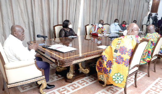 President Akufo-Addo [left] addressing the delegation from the Eastern Regional House of Chiefs. Picture: SAMUEL TEI ADANO