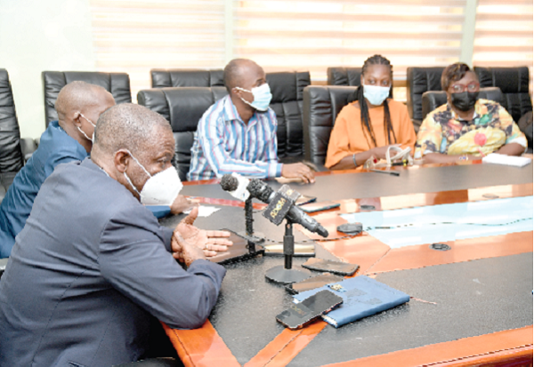Dr Patrick Kuma-Aboagye (left), the Director-General of the GHS, addressing the press. Picture: EBOW HANSON