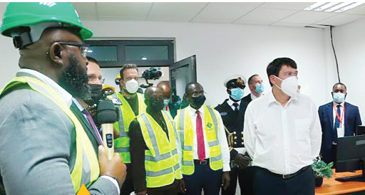 The Hungarian President (arrowed) and officials of Jospong Group during the tour of the Kumasi waste water treatment plant at Adagya last Saturday