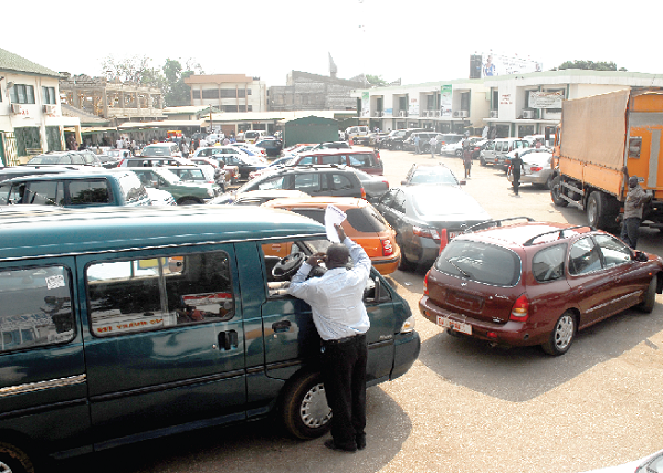Some vehicles at the DVLA waiting for their turn to go through the registration process
