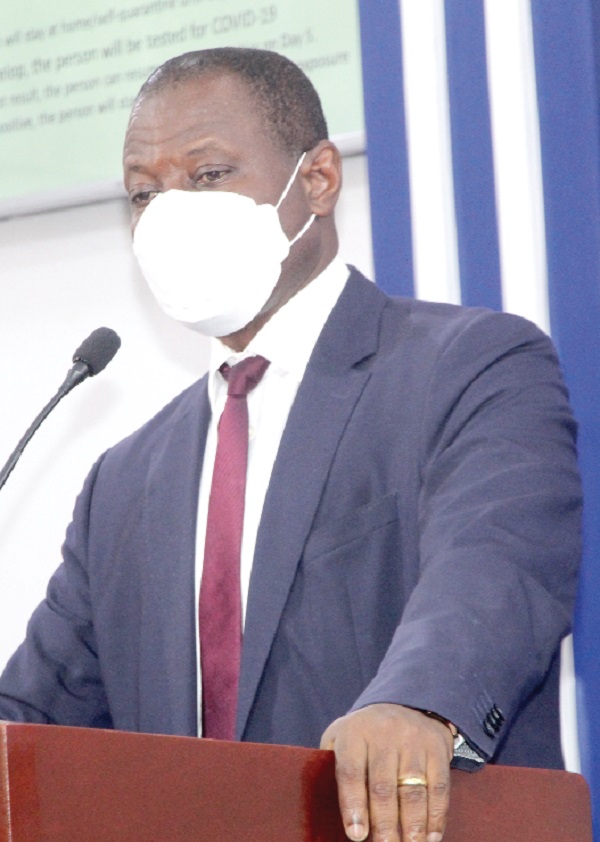 Dr Patrick Kuma-Aboagye (left), Director-General of the GHS, speaking at a media briefing in Accra on Wednesday. Picture: ESTHER ADJEI