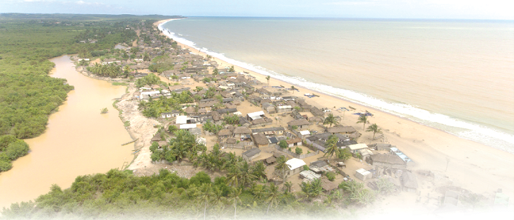 A bird’s-eye view of the Anlo Village sandwiched between the sea and the Pra River, in the Shama District of the Western Region