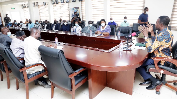 Dr Yaw Osei Adutwum (right), Minister of Education, addressing a meeting with NGO’s and CSOs at the Ministry’s conference room in Accra. Picture: SAMUEL TEI ADANO