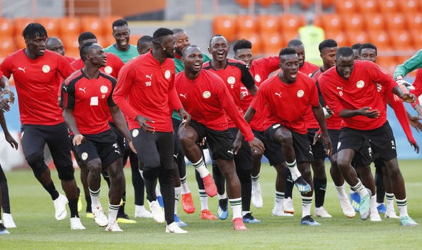 Senegal players training ahead of today's match