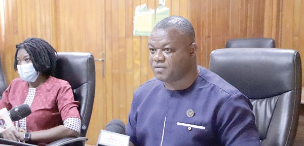 Mr Victor Boateng Owusu (right), Senior Statistician and Demographer, Ghana Statistical Service, presenting the findings of the survey. With him is Dr Faustina Frempong-Ainguah, Deputy Government Statistician. Picture: EDNA SALVO-KOTEY