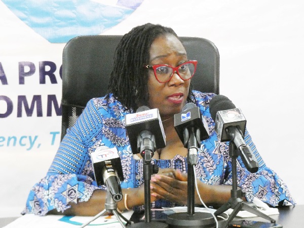 Ms Patricia Adusei-Poku, Executive Director of Data Protection Commission, addressing the news conference. Picture: ELVIS NII NOI DOWUONA