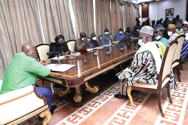 President Akufo-Addo addressing a delegation from the Kusaug Traditional Council at the Jubilee House. Picture: SAMUEL TEI ADANO