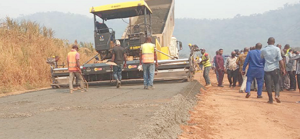 Ongoing concrete construction works on the Asikuma-Kpeve road