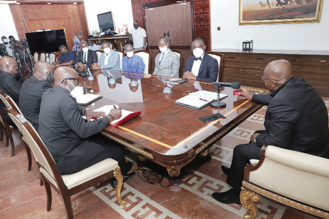 President Akufo-Addo addressing a delegation from the Otumfuo Commemorative Gold Coin at the Jubilee House. Picture: SAMUEL TEI ADANO