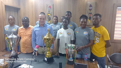 Mr Nazem Karroum and some players of El-Wak Volleyball Club